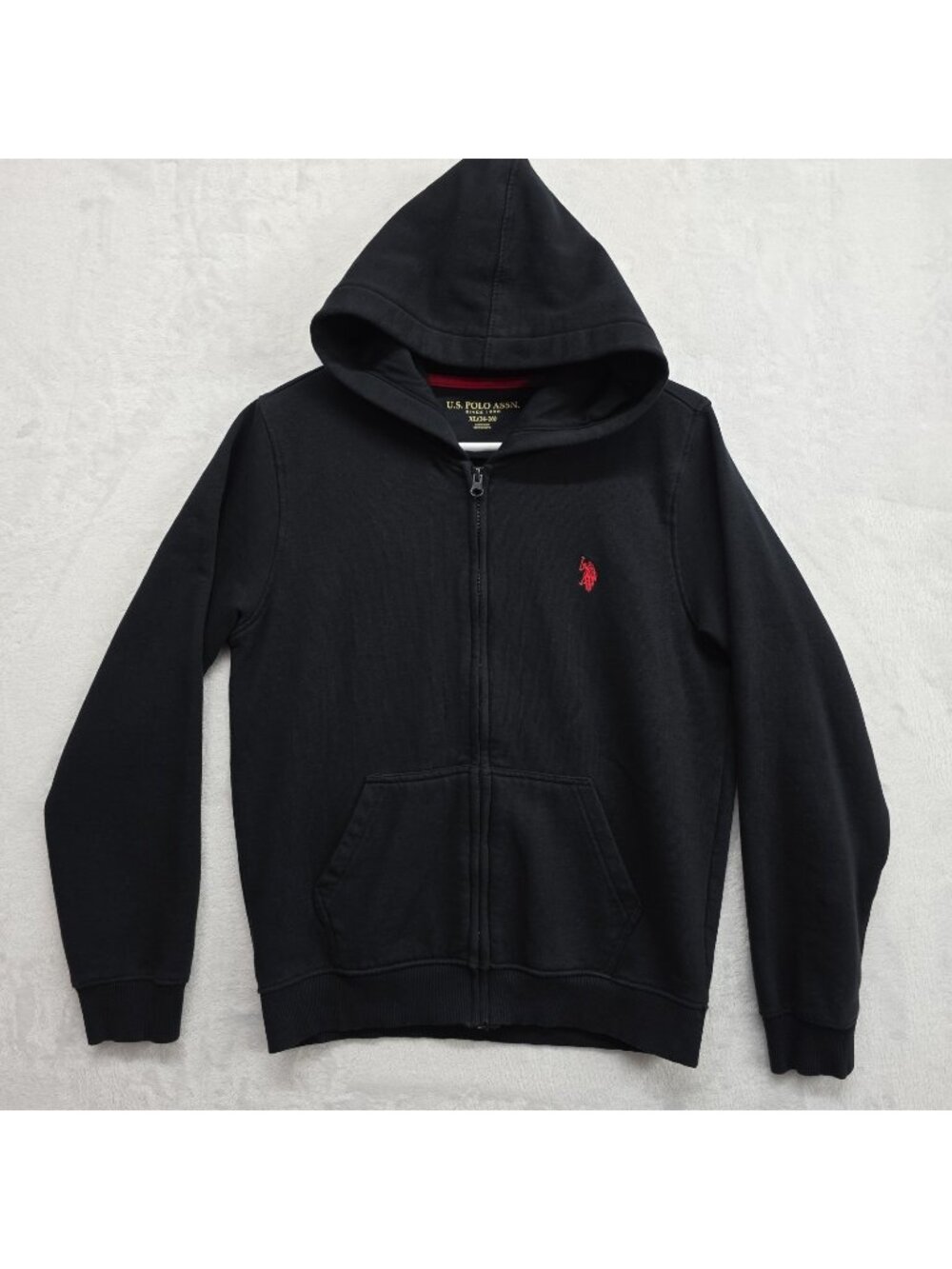 U.S. Polo Assn Youth Full Zip Fleece Hoodie Embroidered Logo XL (14-16) Black